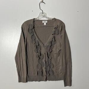 Loft Ann Taylor‎ M. Chiffon Detail Brown Long Sleeve Cardigan Women’s Size Large